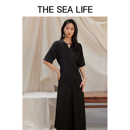 THE SEA LIFE欧海一生 法式优雅连衣裙女24夏季收腰显瘦暗纹提花连衣裙Y16817 杏仁白 M