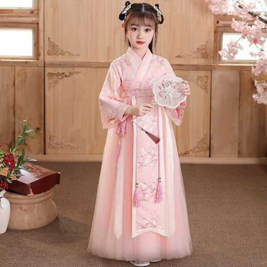 Disney (Disney) Chinese style girls' Hanfu children's costume fairy new spring and autumn long-sleeved undershirt for middle and older children with elegant cross-collar pink Hanfu + accessories 120