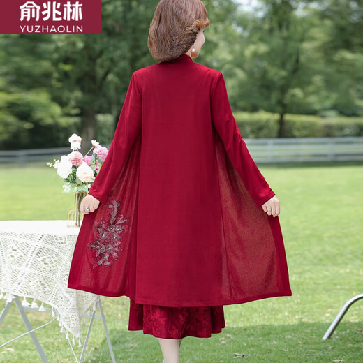 俞兆林2024喜婆婆婚宴装旗袍两件套装连衣裙高贵新款春秋秋妈妈结婚礼服 9277酒红色 L