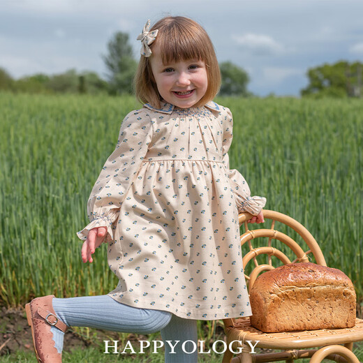 Happyology British children's dress embroidered Smak girls' skirt spring and autumn style long-sleeved dress forget-me-not flower sea 104 (104cm)