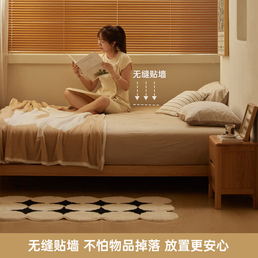 原始原素实木床现代简约双人床橡木榻榻米无床头床小户型齐边悬浮床L701Y 1.5*2.0米-单床 橡木-原木色