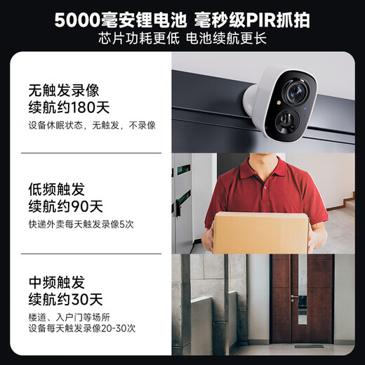 
Shenmou's doorstep corridor camera, plug-in-free and punch-free monitor, wireless wifi household indoor battery charging, ultra-long standby BC22 black + 32G memory card