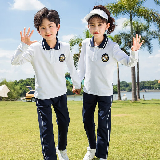 
Tongran Primary School Uniform Spring and Autumn T-shirt T-shirt POLO shirt Two-piece Kindergarten clothing British style children's class uniform 9276 blue long sleeves + trousers 170cm