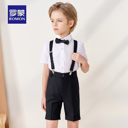 Romon boys dress summer children's graduation performance suit kindergarten overalls flower girl black suit 160