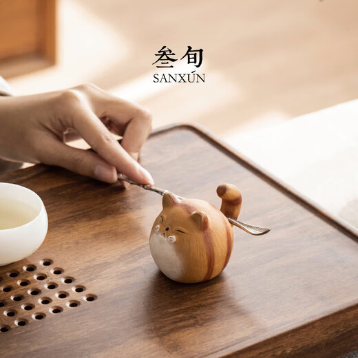 Sanxun Lucky Cat Tea Pet Zisha Boutique Kung Fu Tea Set Handmade Tea Play Keepable Accessories Tea Tray High-end Small Ornaments Lucky Cat Tea Pet_Zisha