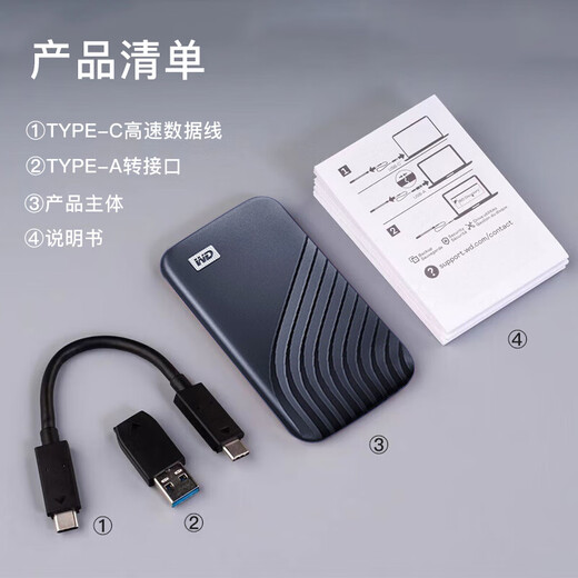 Western Digital (WD) NVME Mobile Solid State Drive PSSD My Passport SSD Hochgeschwindigkeits-Festplatten-Typ-C-USB3.2 GEN2 externer Expansionspeicher 4K-Audio- und Videobearbeitung Universum Blue (Getriebegeschwindigkeit 1050 MB/s) 1TB+ Hartplatte