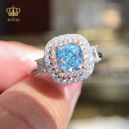 ROYALPICK blue-green diamond ring 1.11CT women's ring diamond ring 18k gold engagement wedding gift to girlfriend and wife birthday gift