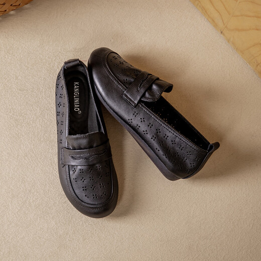 Zapatos de madre de cuero suave de cuero genuino de Kanglibi zapatos individuales de mediana edad y viejos cómodos y no cansados zapatos de cuero de mediana edad y viejos zapatos jóvenes y sin deslizamiento de mujeres primavera y otoño estilo 677 agujeros de agujero transpirable y no molido 41 41