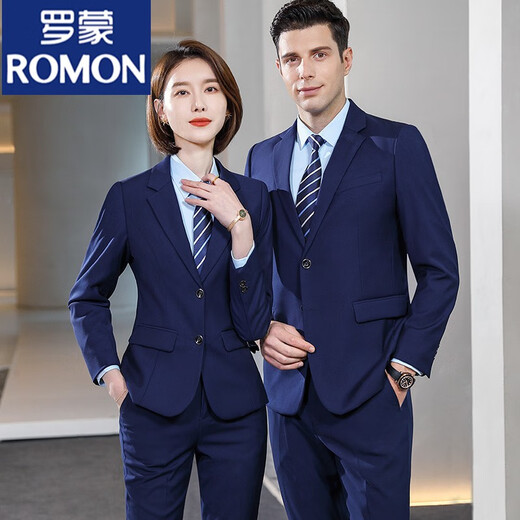 ROMON navy blue suit suit for men and women, professional workwear, lawyer suit, overall interview suit, men's single-piece suit, message color 2XL