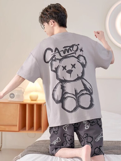 猫人（MiiOW）睡衣男款夏季纯棉短袖薄款卡通青少年初中学生男孩大童家居服套装 短-Z1568三眼怪[优质面料] XL 小(高165-17080-110斤)