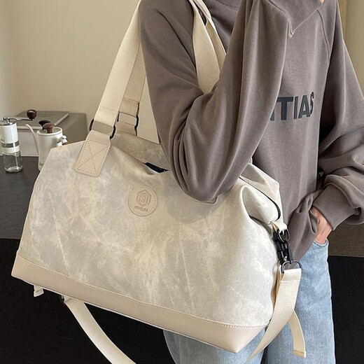 尔山集短途旅行包女时尚手提大容量轻便行李袋外出收纳包出差便携行李包 旅行包【米白色】