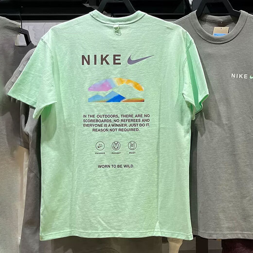 NIKE manches courtes hommes été nouveau col rond vêtements de sport ample à manches mi-longues respirant hommes T-shirt HF6172-376 imprimé vert S