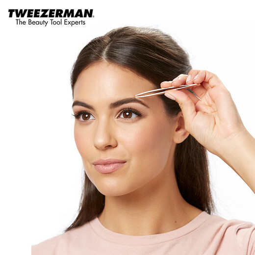 Tweezerman imported rose gold oblique head eyebrow tweezers + pointed tweezers high precision 2 tweezers with rose gold leather case