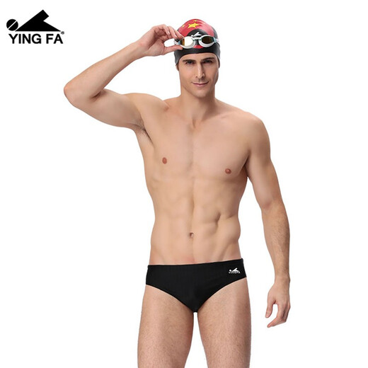 Yingfa (YINGFA) Men's Swimming Bottoms Elastic Quick-Drying Solid Color Simple Swimming Bottoms Adult Children's Professional Competition Training Shorts Striped Fabric - Black 3XL [Suggested Waist Circle 90-94cm/35-37 Sizes]