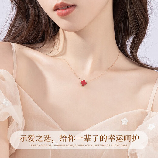 MOLADY pure silver four-leaf clover necklace for women light luxury rose gold pendant clavicle chain female birthday anniversary gift K color gold diamond red agate