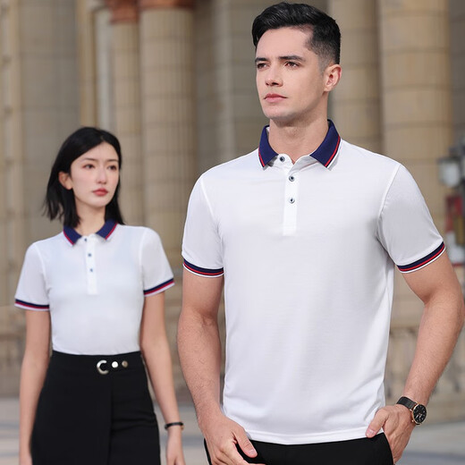 蔚印polo衫定制印logo工作服文化衫翻领工衣棉短袖t恤工服夏季订制男 9902白色 2XL