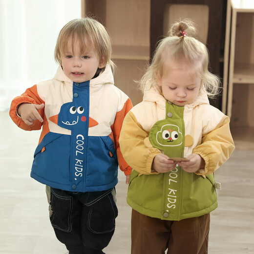 Bali Piggy Boy's Charge Jacket Autumn Outdoor Cover Children's Clothes 2024 New Early Spring Autumn Baby Girl Jacket Thickened Three-Proof 2-piece Set Green Yellow 90 cm