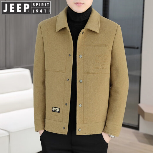 JEEP SPIRIT羊毛呢外套男士短款双面尼大衣2024秋冬新款男装加厚呢子夹克 黑色【款】 180/XL【130-150斤】