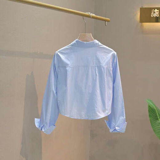 米诗德150小个子衬衫女短款纯棉春秋长袖矮个子外穿上班衣服雪纺衬衣 黄色纯绵 867 M