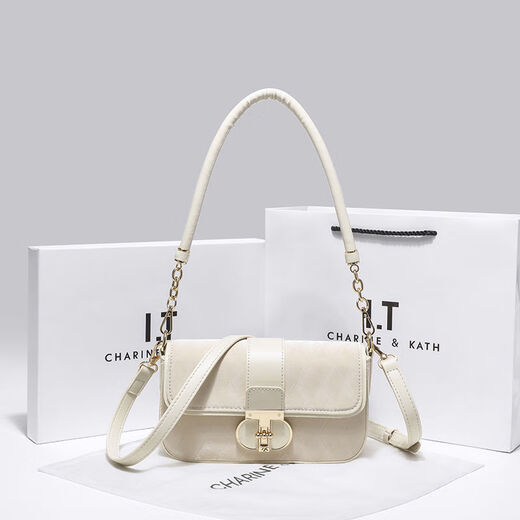 CHARINE&KATH women's peach pink French armpit bag women's niche versatile high-end summer chain crossbody shoulder bag off-white counter gift box