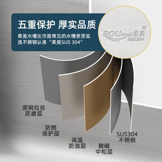 柔美柔美不锈钢洗菜盆双盆304水槽双水槽小尺寸洗菜池双槽洗碗池家用 【698右大】抽拉套餐