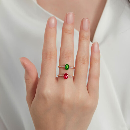 Yicai Jewelry Natural Green Tourmaline Gemstone Ring 18K Gold Diamond Ring Female Birthday Gift for Girlfriend and Lover 0.8 Carat Green Tourmaline Ring 18-23