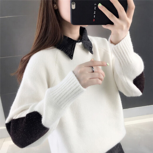 MUYIMING Knitted Sweater Women's 2024 Spring New Korean Style Fashion Sweater Women's Loose Versatile Round Neck Sweater Bottoming Shirt Picture Color M
