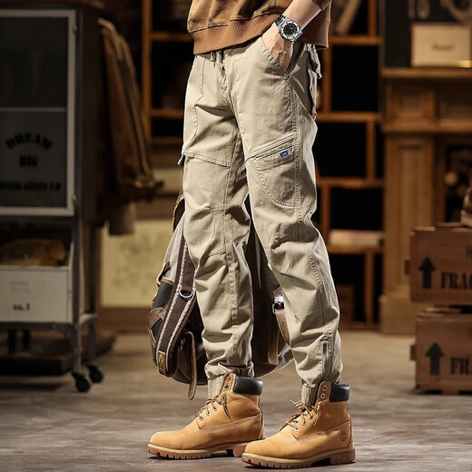 
Post-exploration American casual pants for men in spring and autumn loose retro functional pants for handsome tying trousers trendy brand retro men's work pants khaki 32 (140-150Jin [Jin equals 0.5 kg])