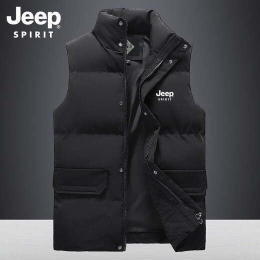 JEEP SPIRIT马甲男棉衣马甲男秋冬坎肩休闲加厚保暖背心男士棉服户外防风外套 683黑色 5XL