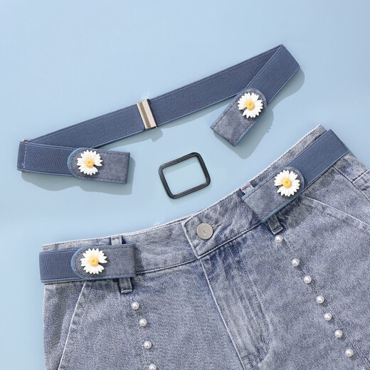 DIXING Lazy Belt Women's Adjustable No-Punch Decoration Versatile Thickened Elastic Belt Jeans Casual Pants Belt Blue Daisy Thickened 1 Pack + Middle Buckle