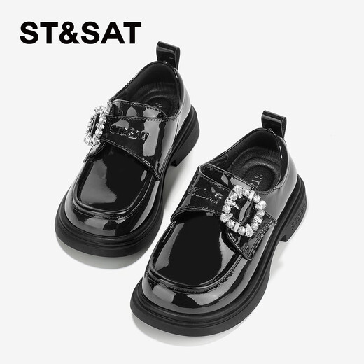 Saturday Children's Shoes Girls Small Leather Shoes Spring New Children's Fashion British Performance Shoes Obsidian Black 34