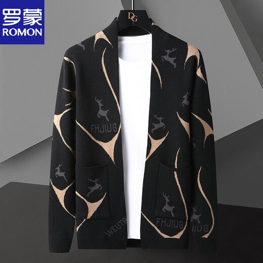 Romon gestrickte Strickjacke für Männer Frühling und Herbst 2025 neuer Stil Pullover Trendy Casom Helloom Frühlingskleidung We9926 Schwarz 4xl
