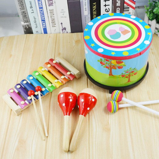 
Net Tong Qibei Children's Drum Toy Double-sided Drum Soldier Drummer Clapping Drummer Kinder Orff Percussion Instrument Kindergarten Baby Small Drum Large Snake Drum Cartoon Musical Instrument Pattern