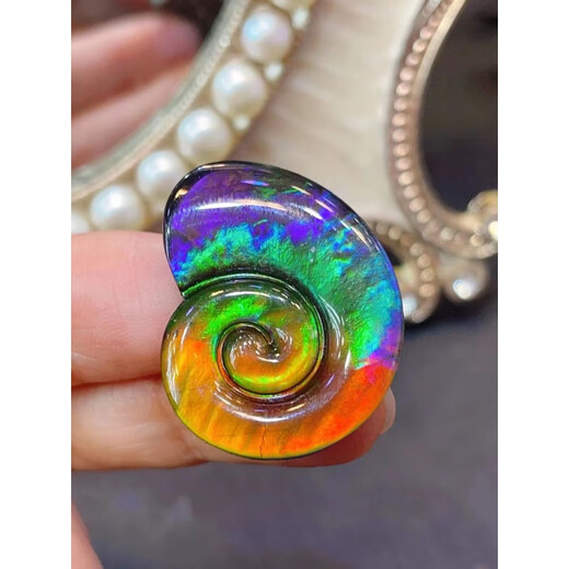 Luxurious American goods Canadian ammolite cosmic snail bare stone pendant rainbow color with pink Specifications28*22mm