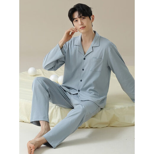 KOOolino Light Luxury Brand Black Pajamas Men's Men's Pure Cotton à manches longues Spring and Automne Casual Automne et Winter Abled Cardigan Homed Home Clothing JLM-5E5009 L
