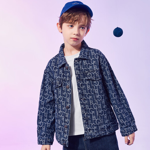 
ASK JUNIOR Boys Jacket Autumn Children's Alphabet Full Print Casual Denim Jacket Jacket Blue 170
