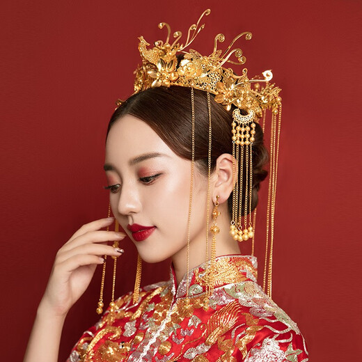 尚戈（SHANGGE）新娘秀禾服头饰中式结婚凤冠新中式古典装饰皇冠敬酒秀禾服头饰 秀禾凤冠/耳夹款+礼盒
