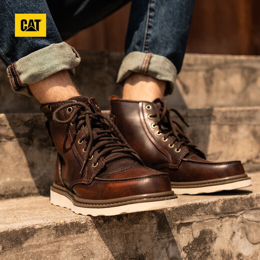 卡特（CAT）马丁靴工装靴男鞋经典款BRAVADO轻户外复古时尚牛皮面机车靴 深棕P712950 40
