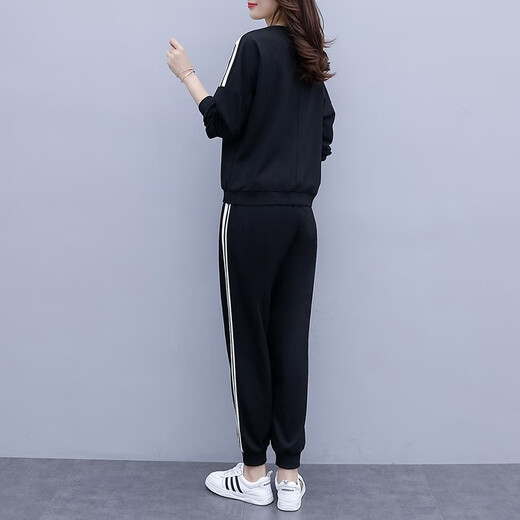 Zhidou dou dou dou dou dou dou dou dousize Frauen-Sommeranzug Sweatshirt Sportswear Leicht fett mm schlampig und versteckt Fleisch bedecken Bauch losen Mutteranzug zweiteiliger Set 693 Schwarzer Frühlings- und Herbststil regulär 5-fach einzelner Größe Jianyi 180-200jin [Jin gleich 0,5 kg]