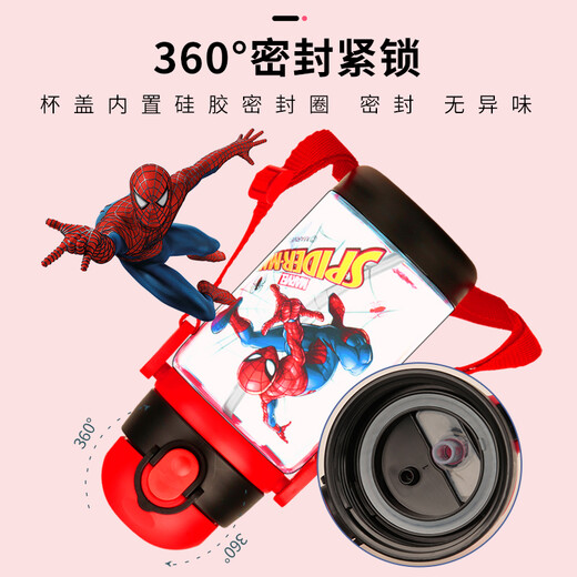 Disney (Disney) Kinderwasserbecher mit Strohkindern und Lecksof-Direkt-Trinkbecher-Becher-Sommer-Plastikbecher Dual-Purple-Student Outdoor Sports 520 ml 5012 Spider-Man Red Double Cover Model