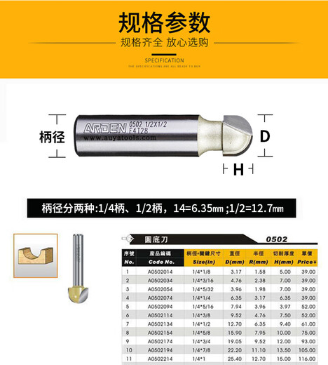 Huilide Custom Round Base Tool Battery Wood Milling and Trimming Graving Machine R Moiling Cutter Woodworking Round Head Metter Cutter Round Round Spherical Cutter 12118