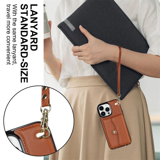 Jinhao anwendbar für iPhone16pro Max Mobiltelefon Hülle Wallet Lederhülle Apple 15 Vollbedeckung 14 Anti-Fall 13 Schutzhülle 12 Armband High-End-Modearmband + Schultergurt + Organkartenbeutel braun 6,7-Zoll-Apfel 14 Plus