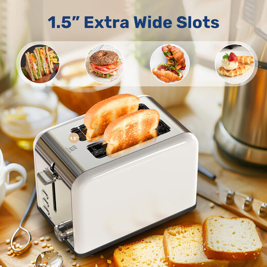 YSSOA 2-slice multifunctional toaster, 6-level adjustment, 3.8cm wide slot, transformer required, white, 1.5 inch-