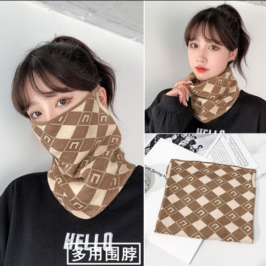 赫僮 围脖冬季女韩版挂耳面罩保暖护颈脖套百搭加厚防风寒口罩DG-2466 黑白棋盘格