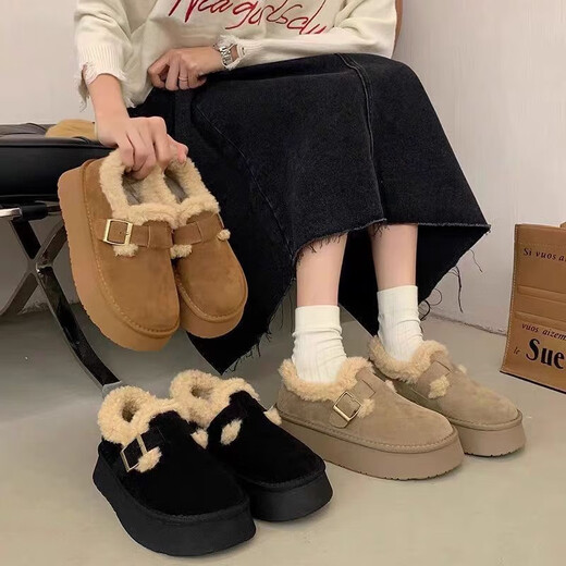 
Thick-soled Birkenstock shoes for women in autumn and winter new velvet warm snow boots for women versatile Maillard sporting cotton shoes for women, maroon 37 (recommended to take a size smaller)