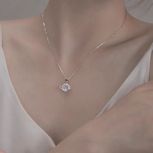 Zhongyi PT950 platinum moissanite flash diamond planet necklace female niche design light luxury platinum clavicle chain birthday gift platinum planet necklace