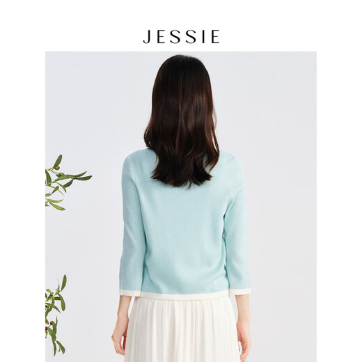 Jessie modische altersreduzierende kontrastierende Farbe V-Ausschnitt Strickte Strickjacke für Frauen Frühling neuer Stil Green S