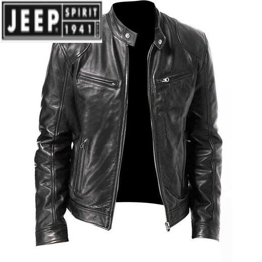 Jeep Spirit Lederjacke Herren -Topmantel vielseitiger Gentleman warmer Reißverschluss Cardigan Taschendekoration PU Lederstand Kragen Braun L.