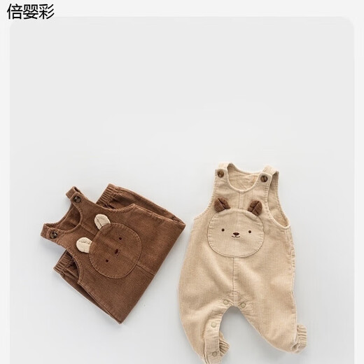 Spring and Autumn Outerwear Baby Pants 6-12 Months Spring and Autumn Baby Pants Baby Bibs Corduroy Spring and Autumn Outfits 0 to 2 Years Old Boy Cartoon Snap Jumpsuit Female Baby Pants Khaki Overalls 90