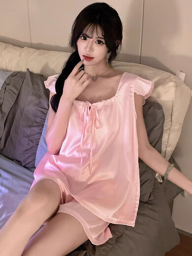 Modal Ice Silk Pyjamas für Frauen im Sommer 2025 Neue Xiaofei-Manschettenkissen High-End-Frauen mit großer Ärmeln Home Clothing JDX_9227# Weste Cover rosa (mit fester Brust 1 xl